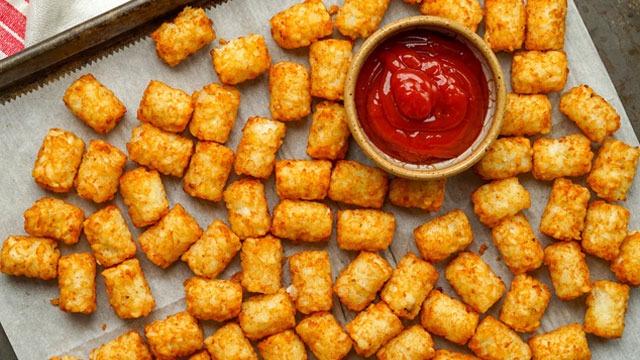 tater tots baked in the oven and served with ketchup