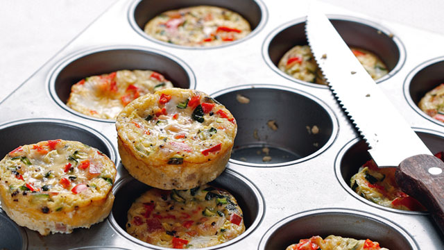frittatas in metal muffin pan