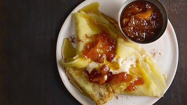 crepes with peach compote