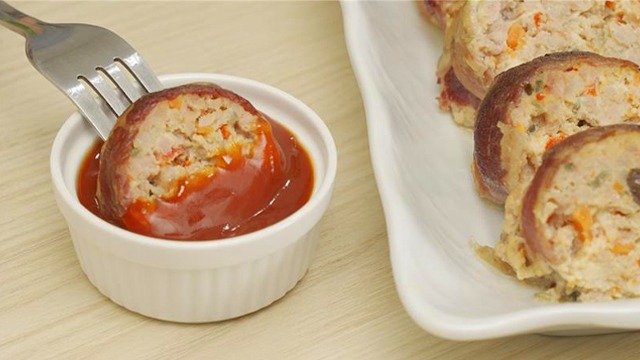 filipino embutido meatloaf roll wrapped in bacon recipe image
