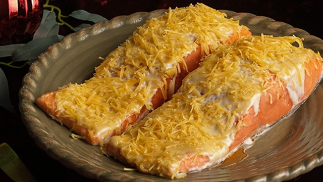 cheesy baked salmon in oven toaster recipe image