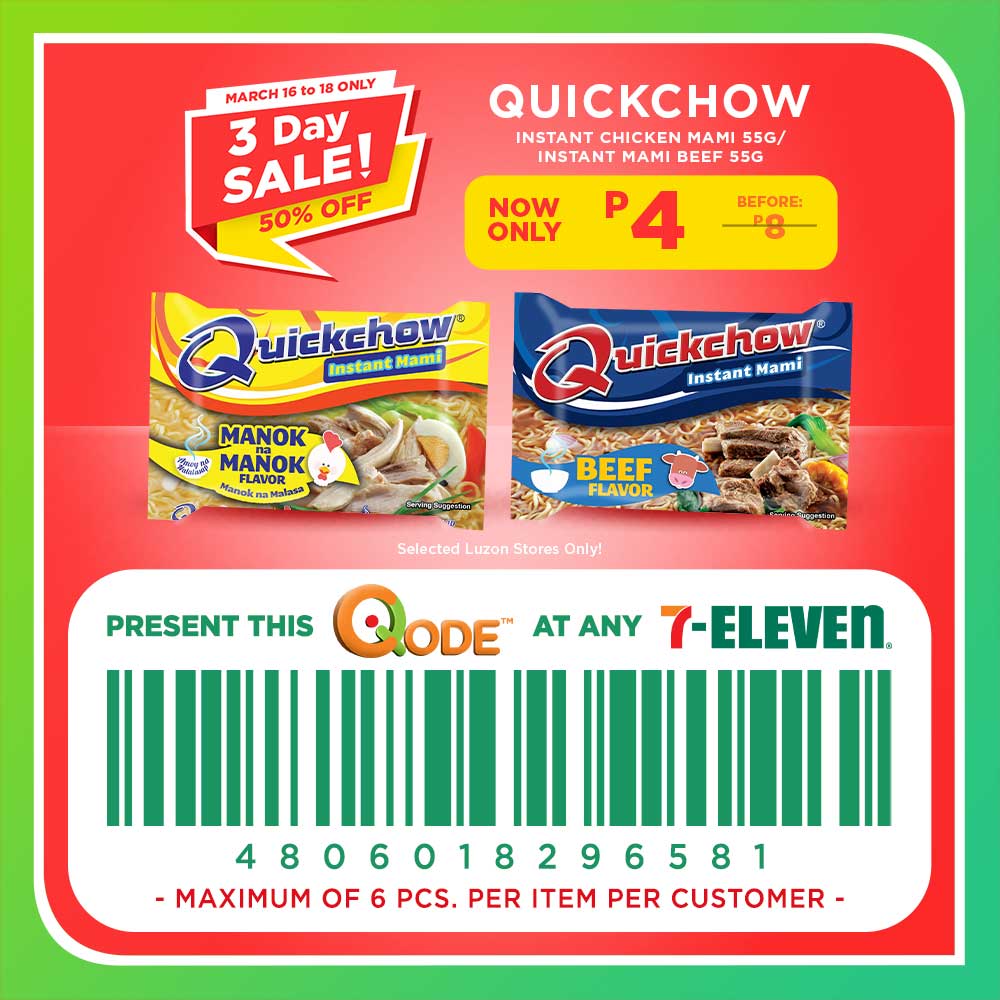 7-Eleven discount code for quick chow instant noodles