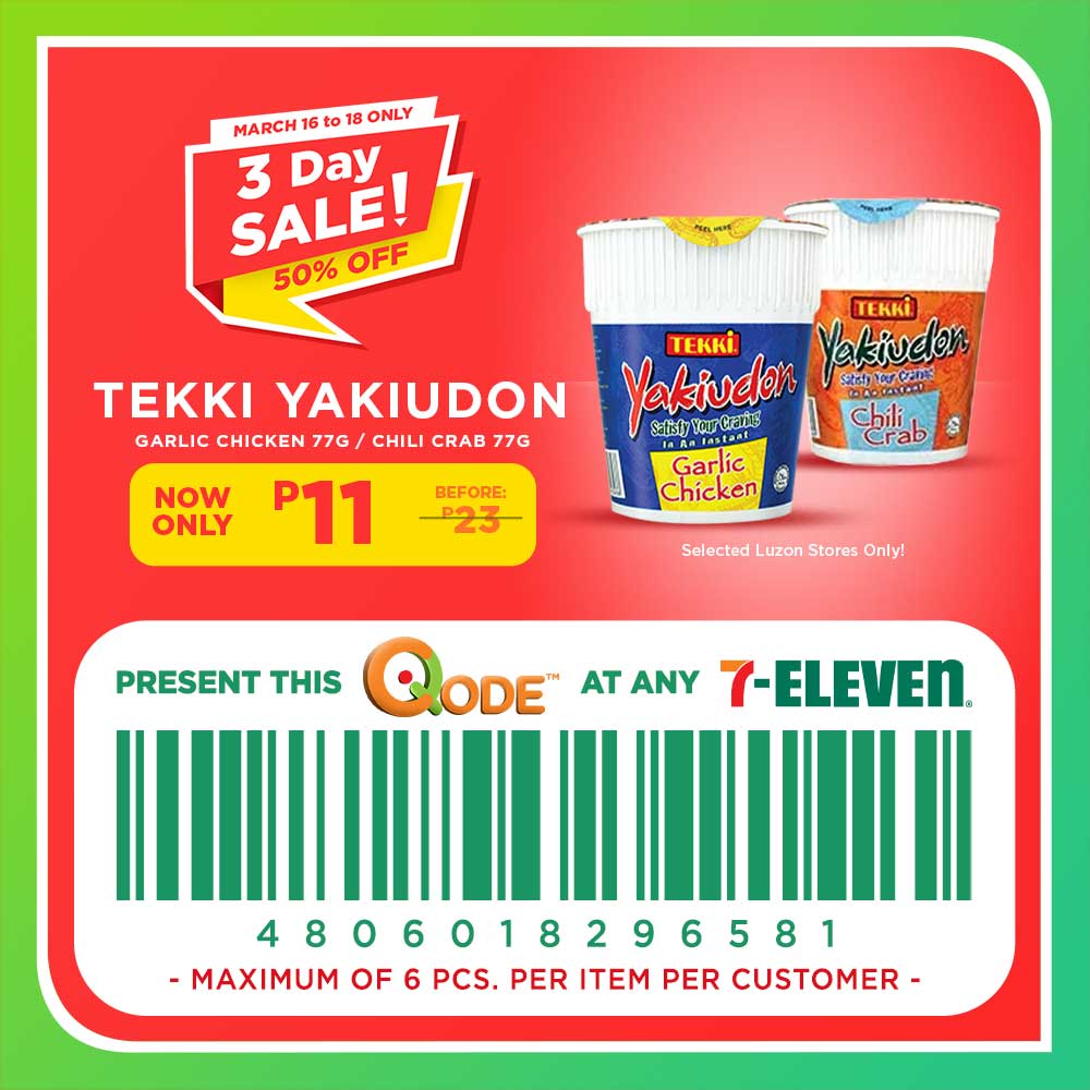 7-Eleven discount code for tekki yakiudon instant noodles
