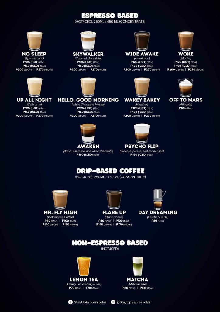 stay up espresso bar menu prices