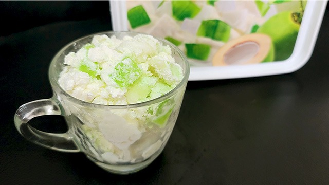 close up of s&r member's value buko pandan in a glass cup